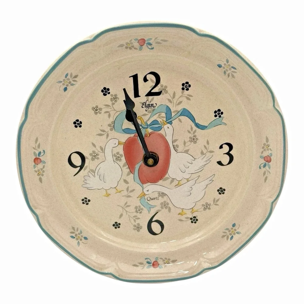Elgin Marmalade Geese Wall Clock Ceramic Plate Country Kitchen 10.5